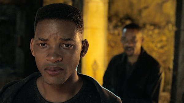 This image released by Paramount Pictures shows Will Smith, portraying Junior, foreground, and Henry Brogan in the Ang Lee film "Gemini Man." (Paramou