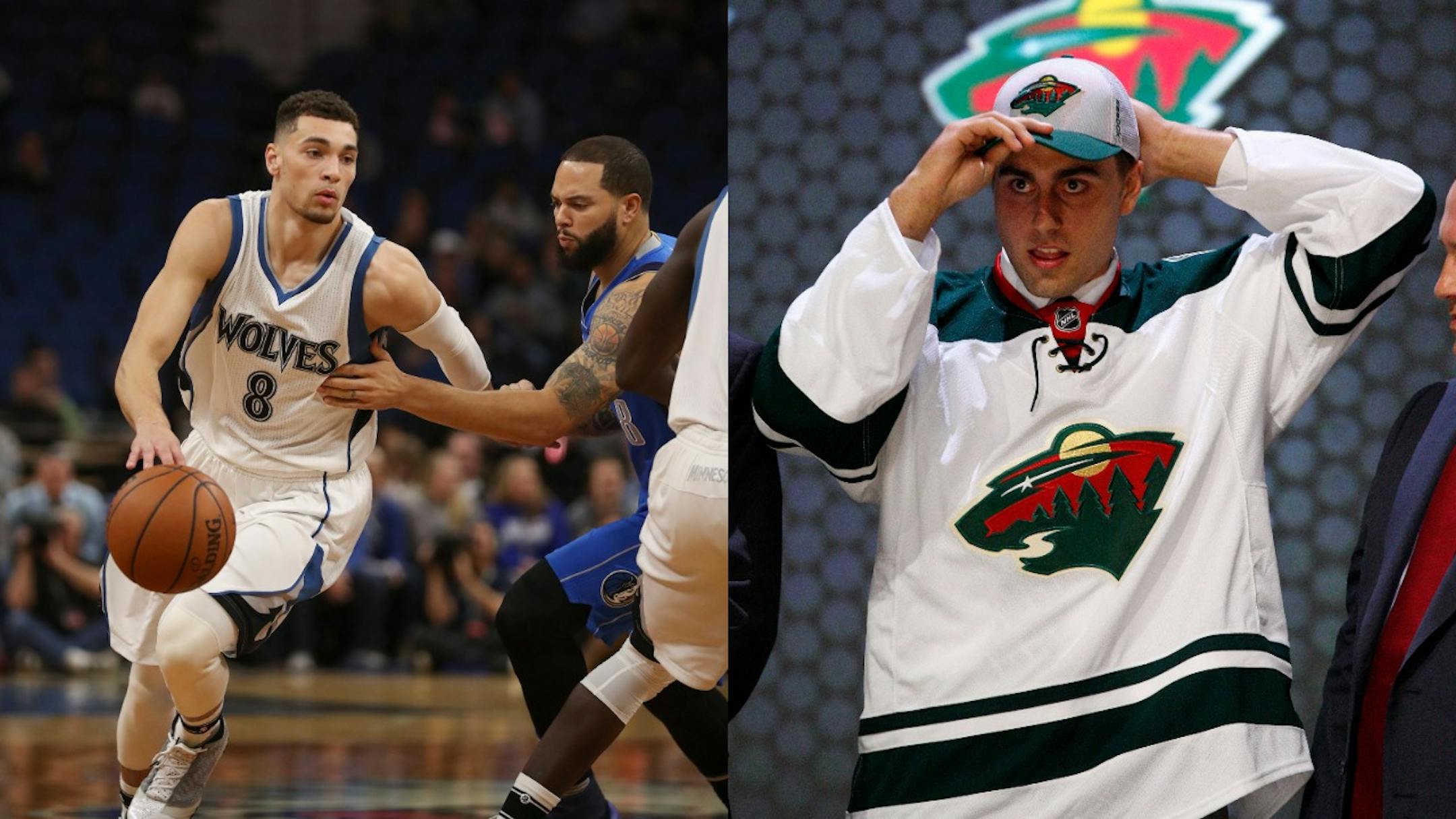 Both the Timberwolves and the Wild found good value with their 2014 first-round draft picks, selecting guard Zach LaVine (left) and forward Alex Tuch, respectively.