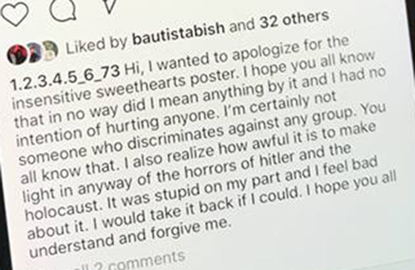 An apology posted Friday night.