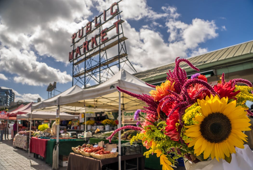 Fresh flowers abound at Pike Place Market in Seattle from this photo from 2015.