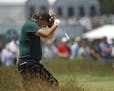 Phil Mickelson reacts to a shot from the fescue on the fifth hole during the third round of the U.S. Open Golf Championship, Saturday, June 16, 2018, 