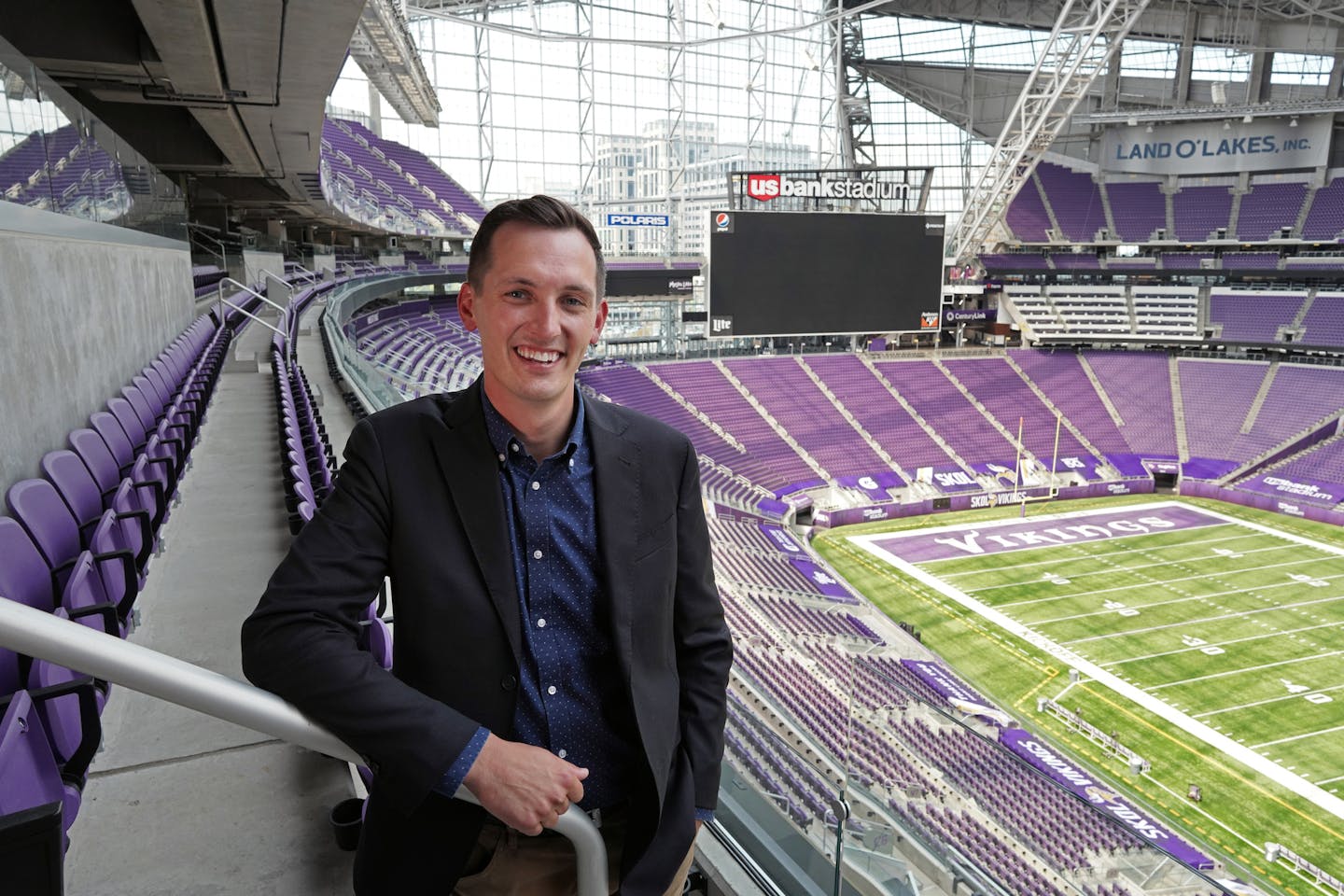 Greg Bostrom will be tasked with trying to recreate a crowd of 70K fans in US Bank Stadium when there are no fans in the house. Bostrom will be trying to make sure the fans who are watching from home feel like theyÕre in the stadium. brian.peterson@startribune.com Minneapolis, MN Thursday, September 10, 2020