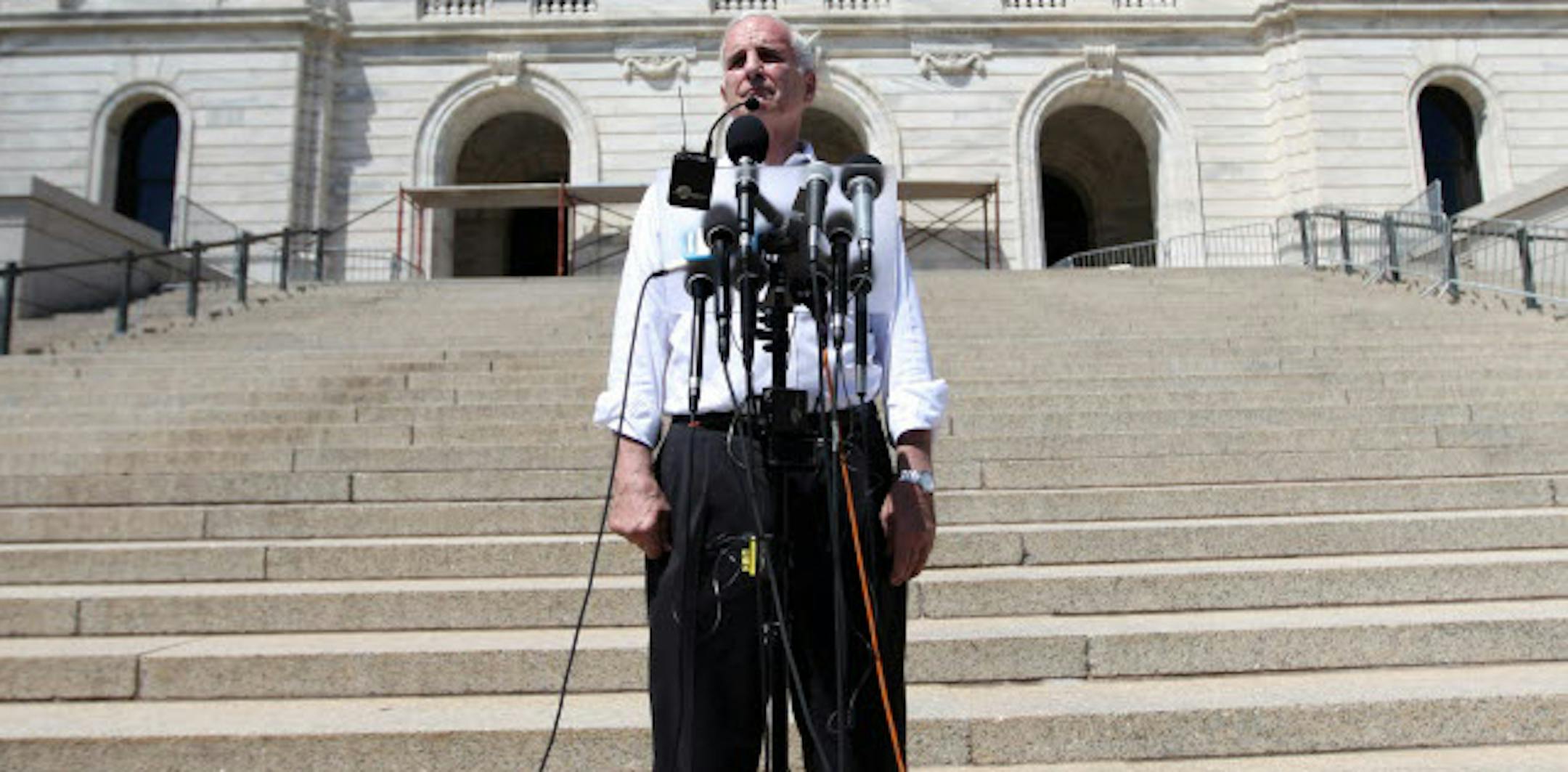 Gov. Mark Dayton, standing on the Capitol steps in St. Paul on Monday pleads for a compromise from the Republican leadership.