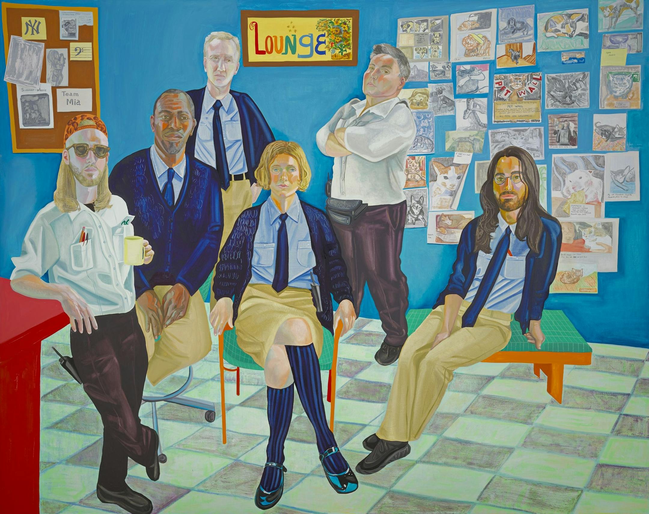 Aliza Nisenbaum; Untitled (Mia Guards); Painting; 95" x 75" (241 x 191 cm); Oil on canvas; United States; Courtesy the Artist; Mary Mary, Glasgow; L2017.144.1