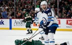The Winnipeg Jets' Josh Morrissey cross-checked the Wild's Eric Staal in the first period during Game 4. Morrissey was given a one-game suspension.
