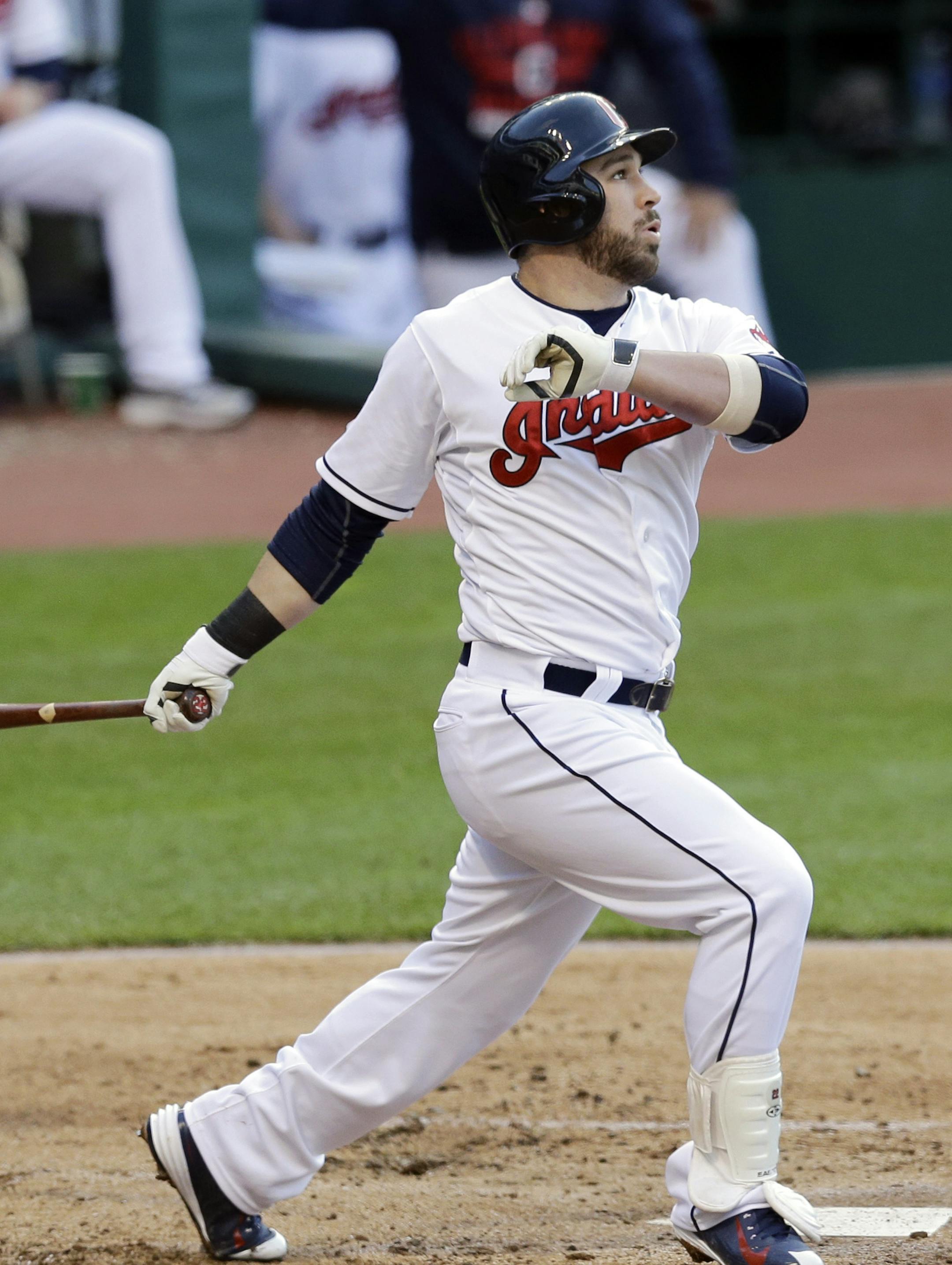 Cleveland Indiansí Jason Kipnis hits a three-run home run off Kansas City Royals starting pitcher Yordano Ventura in the third inning of a baseball game, Wednesday, April 29, 2015, in Cleveland. Roberto Perez and Michael Bourn scored on the play. (AP Photo/Tony Dejak)