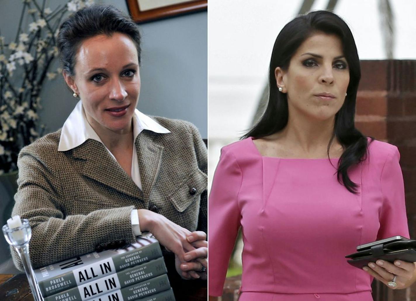 This combo made from file photos shows Gen. David Petraeus' biographer and paramour Paula Broadwell, left, and Florida socialite Jill Kelley. Broadwell and Kelley, the two women at the center of David Petraeus' downfall as CIA director, visited the White House separately on various occasions in what appear to be unrelated calls that did not result in meetings with President Barack Obama. (AP Photos/Charlotte Observer, T. Ortega Gaines/AP, Chris O'Meara) LOCAL TV OUT (WSOC, WBTV, WCNC, WCCB); LOC