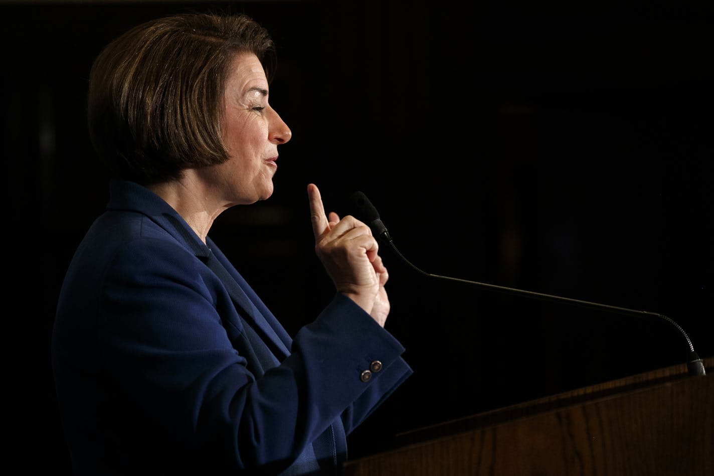 Democratic Presidential candidate Sen. Amy Klobuchar, D-Minn., speaks at the National Press Club, Tuesday, July 16, 2019, in Washington. (AP Photo/Jacquelyn Martin)