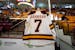 The No. 7 worn by Adam Johnson at Minnesota Duluth hung in 3M Arena at Mariucci in the days after Johnson's death.