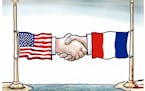 Sack cartoon: Paris handshake