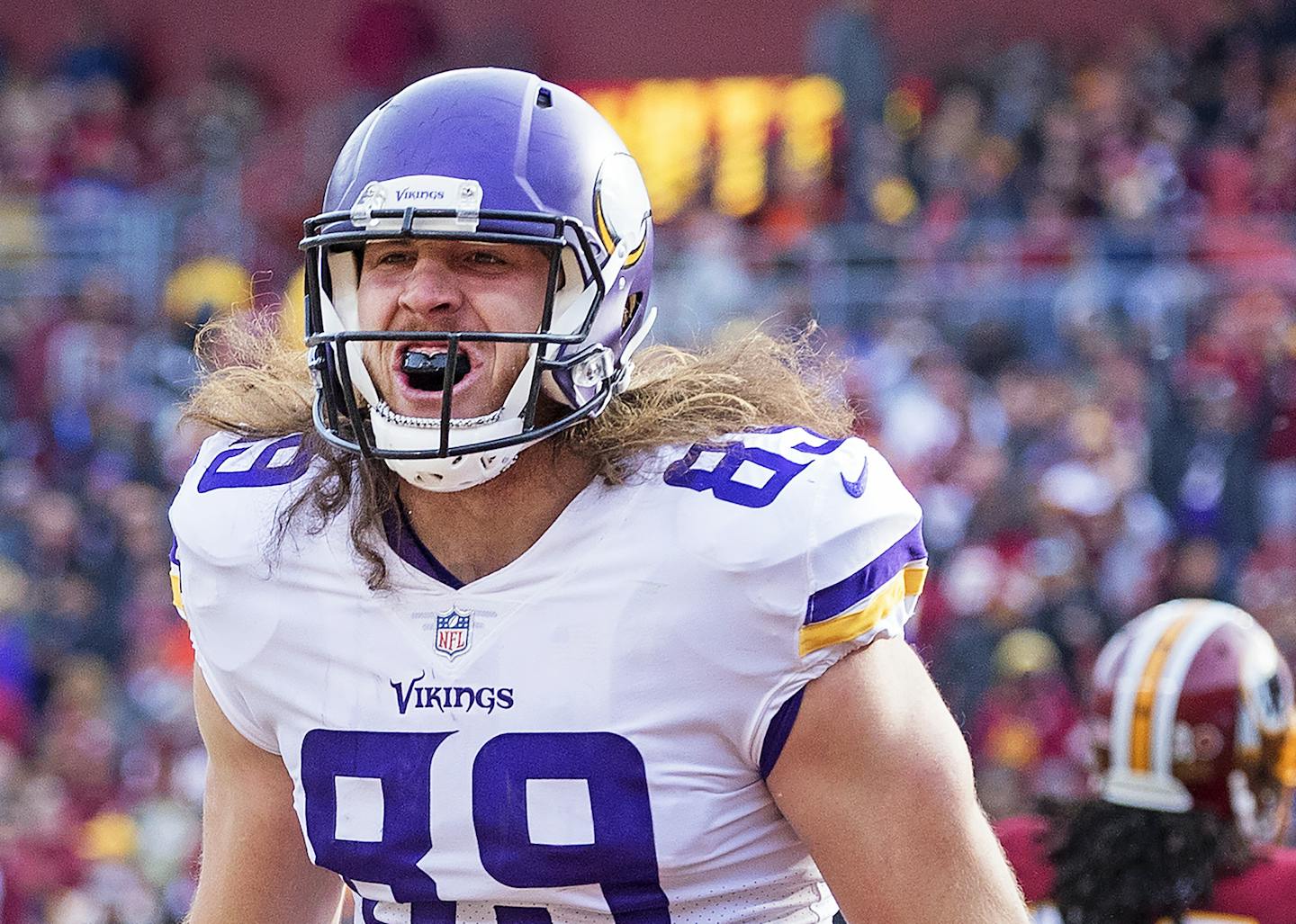 David Morgan (89) celebrated after catching a touchdown pass from Case Keenum in the second quarter. ] CARLOS GONZALEZ &#xef; cgonzalez@startribune.com - November 12, 2017, Landover, MD, FedEx Field, NFL, Minnesota Vikings vs. Washington Redskins. ORG XMIT: MIN1711121607271318