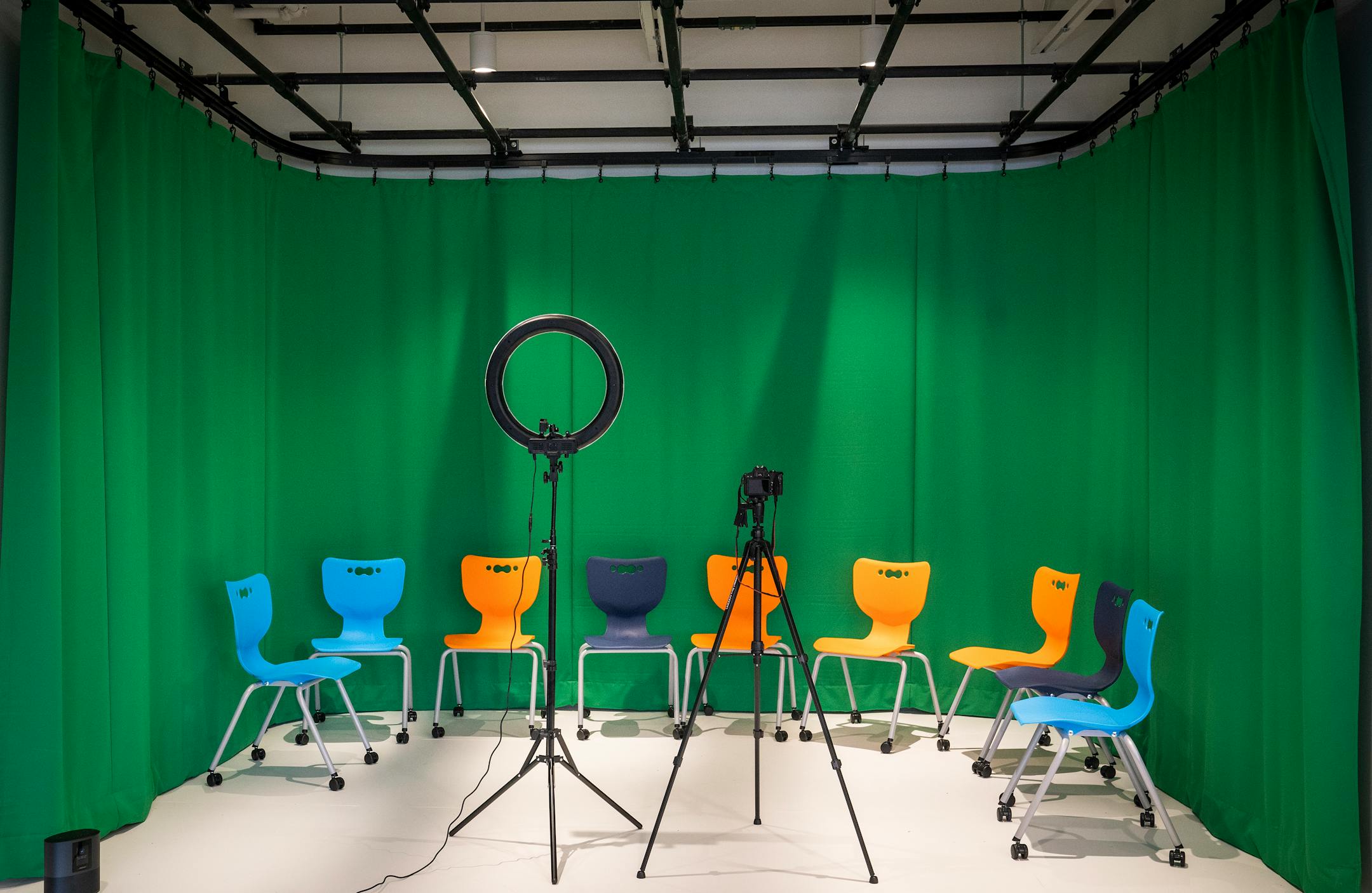 A video studio in the Best Buy Teen Tech Center in the renovated Capri Theater.