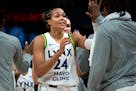 Lynx forward Napheesa Collier (24), pictured May 3, had 20 points and 12 rebounds to help Minnesota win 83-70 on Tuesday night at Seattle in a WNBA se