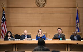 Minnesota Child Protection Task Force members listen as Ariana Guerra, Policy & Advocacy Manager with Foster Advocates, speaks Thursday, Jan. 11,