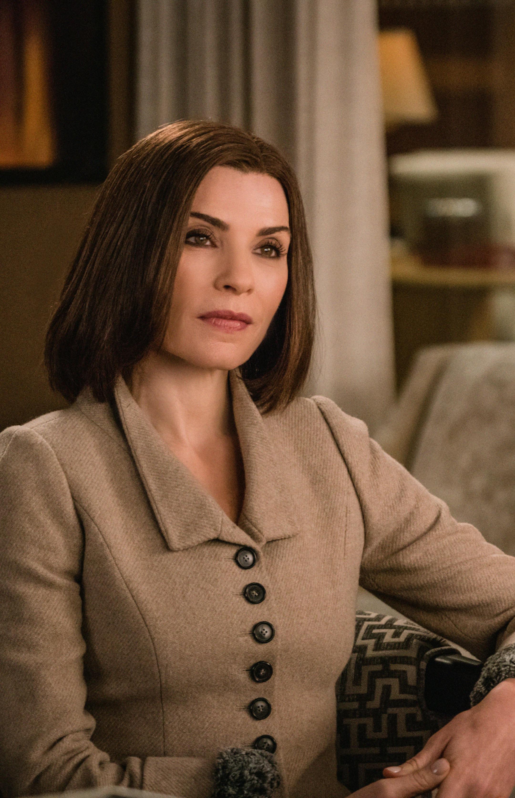 This image provided by CBS shows, Julianna Margulies as Alicia Florrick in a scene from "The Good Wife." Show creators Robert and Michelle King say they welcomed CBS' decision to end the series, allowing them to write its final chapter. On Sunday, Feb. 7, 2016, the network used its Super Bowl telecast to announce that "The Good Wife" was heading into its final nine episodes, with the series finale to air May 8. (Michael Parmelee/CBS via AP)