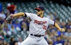 Minnesota Twins starting pitcher Tommy Milone throws during the first inning of a baseball game against the Milwaukee Brewers Wednesday, April 20, 201