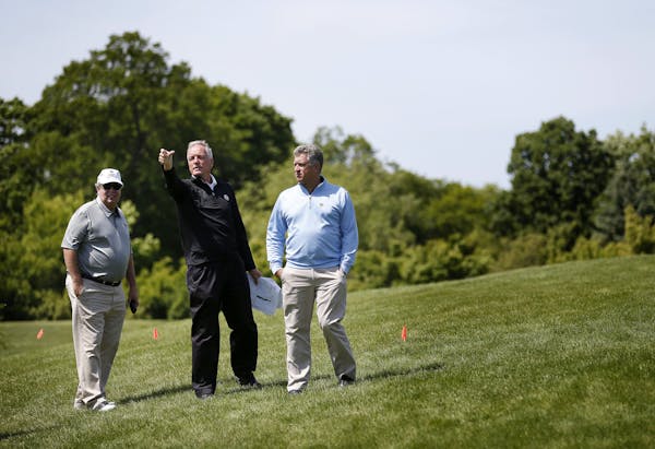 Doug Grabert of NBC, PGA Chief Championships Officer of America Kerry Haigh, and Berk Ellis of T & B Equipment Company surveyed the grounds at Hazelti