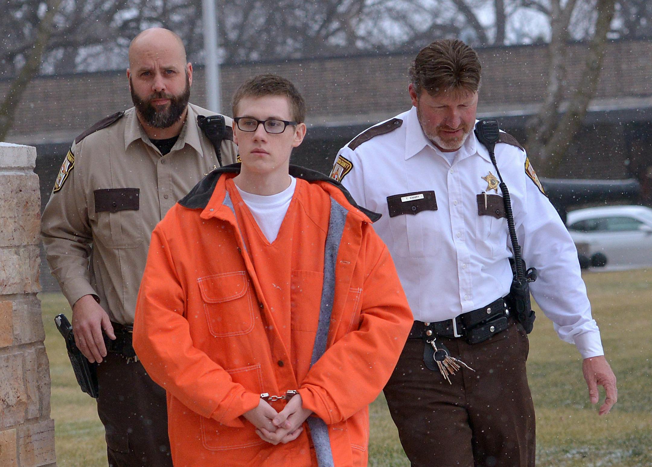 John LaDue was escorted back to the Waseca Sheriff's Office from the Waseca County Courthouse following a court hearing in December.