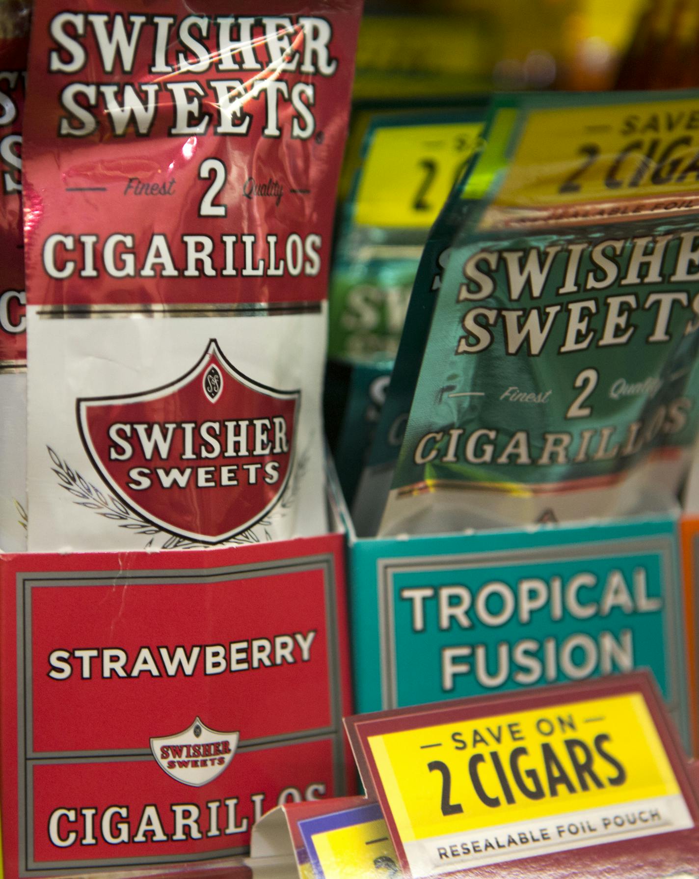 Flavored cigars are for sale at Loon Grocery and Deli in Minneapolis, Minn., Monday, June 8, 2015. The Minneapolis City Council began discussing a proposal today to restrict the sale of flavored cigars to tobacco shops and sets a minimum price for cigars sold in all stores. The move is aimed at reducing youth tobacco use.] KAYLEE EVERLY kaylee.everly@startribune.com