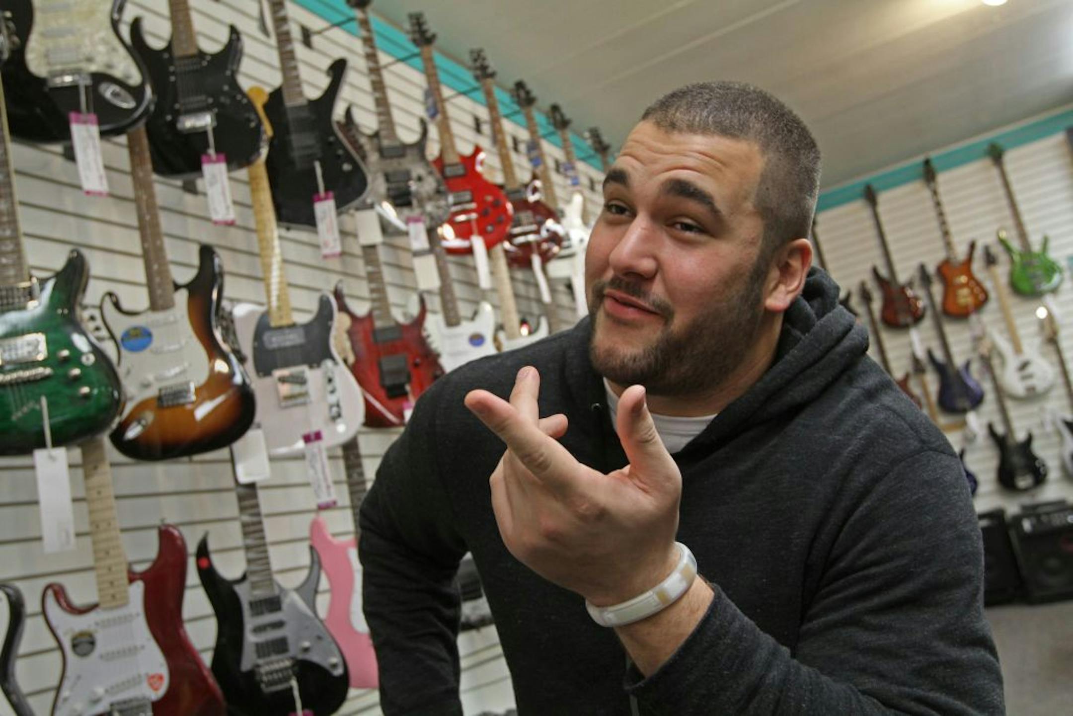 Vikings rookie tackle Matt Kalil talked about the team and his guitar playing during an interview at LaVonne's Music in Savage.