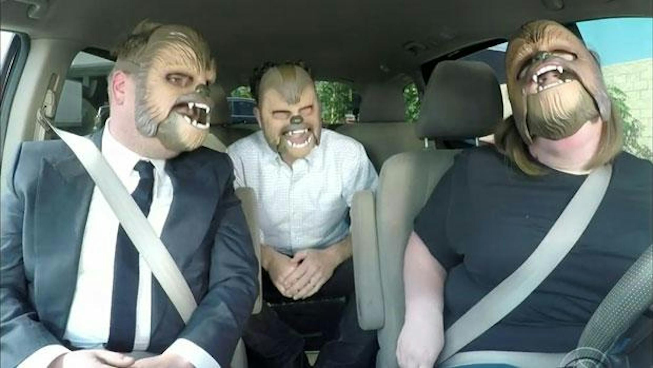 Candace Payne, right, joined James Corden and a special guest for a Chewbacca fest.