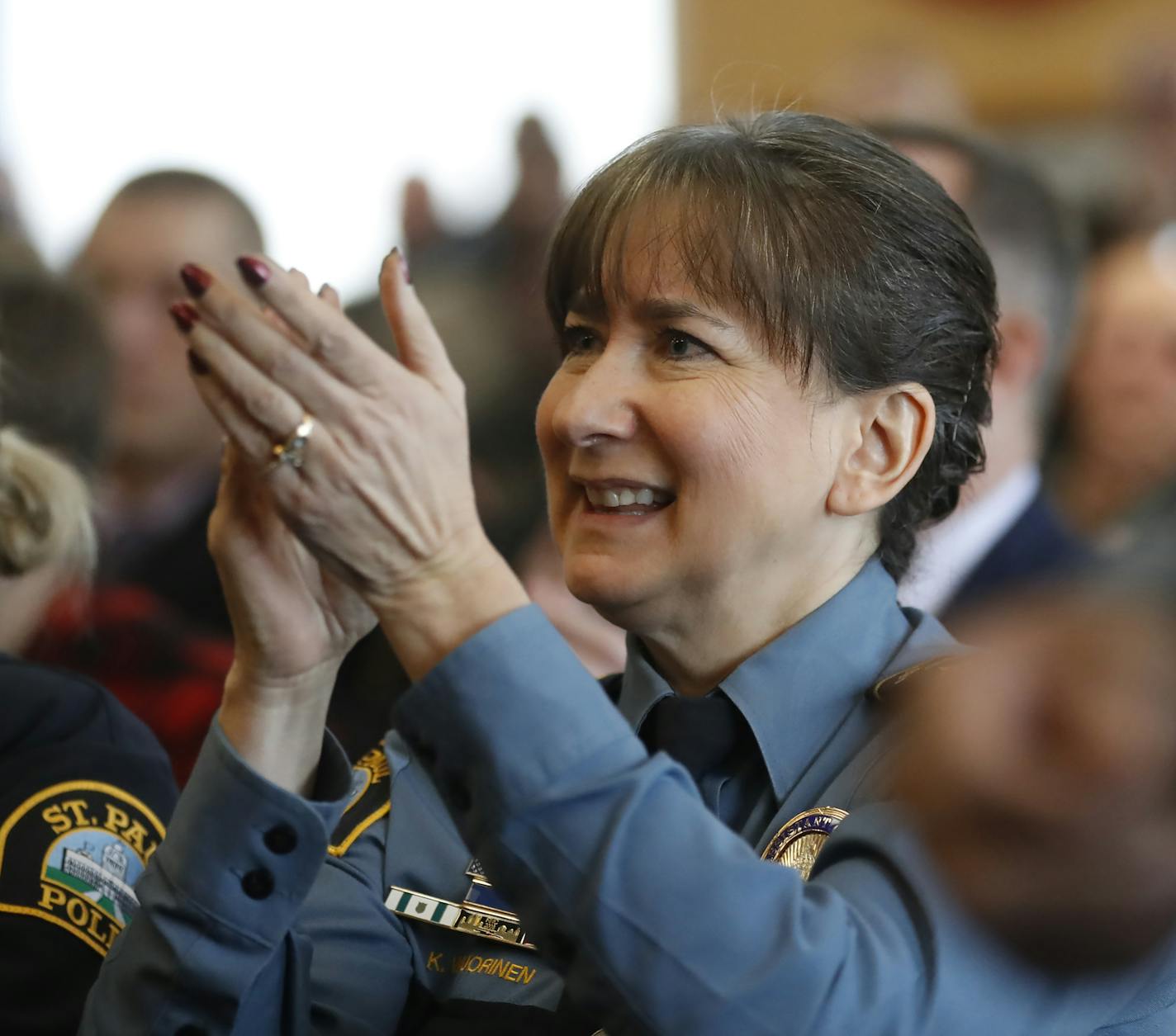 Assistant Chief Kathy Wuorinen attended a promotion ceremony at the Western District Office. She is the highest ranking female officer to ever serve with St. Paul police, will retire next week. Wuorinen has also served as interim chief.] The highest ranking female officer to ever serve with St. Paul police, Assistant Chief Kathy Wuorinen, will retire next week. Wuorinen has also served as interim chief. RICHARD TSONG-TAATARII &#xa5; richard.tsong-taatarii@startribune.com