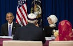 President Barack Obama meets with Muslim community members at the Islamic Society of Baltimore, in Baltimore, Md., Feb. 3, 2016. The meeting, a round-