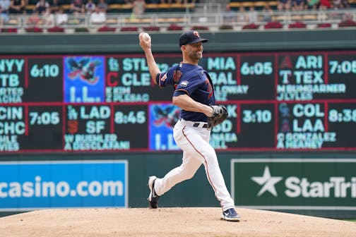 Twins starting pitcher Minnesota Twins J.A. Happ (33) delivers.