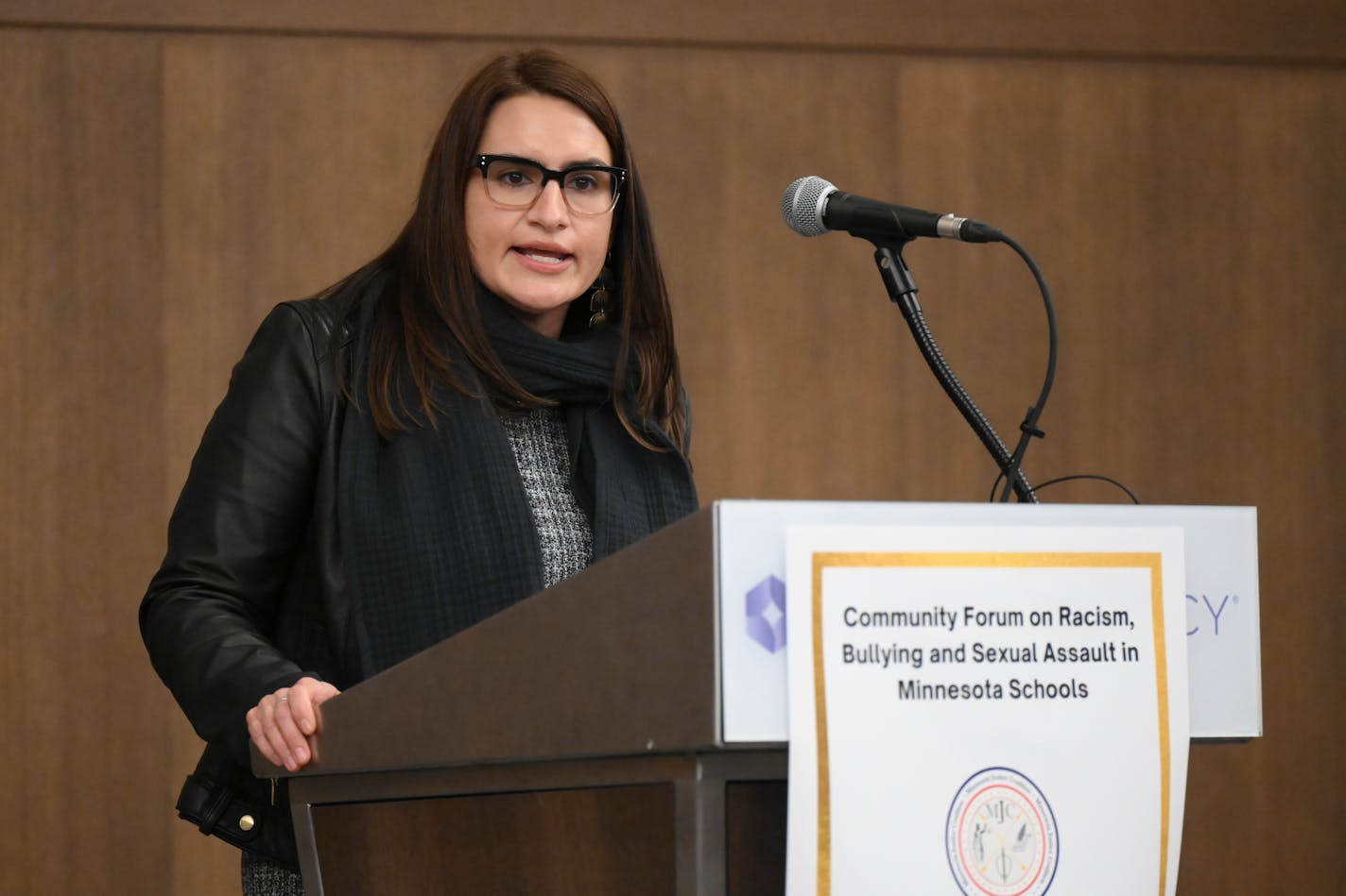 Lt. Gov. Peggy Flanagan speaks at a community forum Thursday, Dec. 9, 2021 at the Hyatt Regency in Bloomington, Minnesota. The Minnesota Justice Coalition hosted a Community Forum on Racism, Bullying and Sexual exploitation/harassment in Minnesota Schools. The forum featured students who were the targets of racism in their schools. ] AARON LAVINSKY • aaron.lavinsky@startribune.com