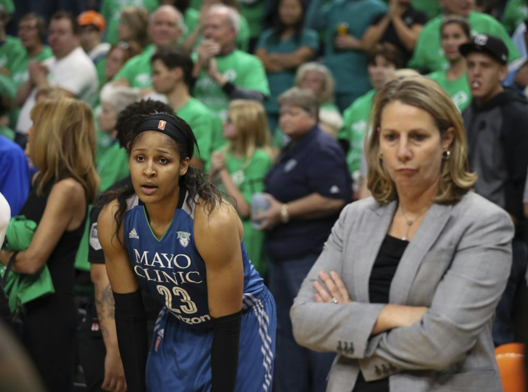 Maya Moore (23) and head coach Cheryl Reeve.