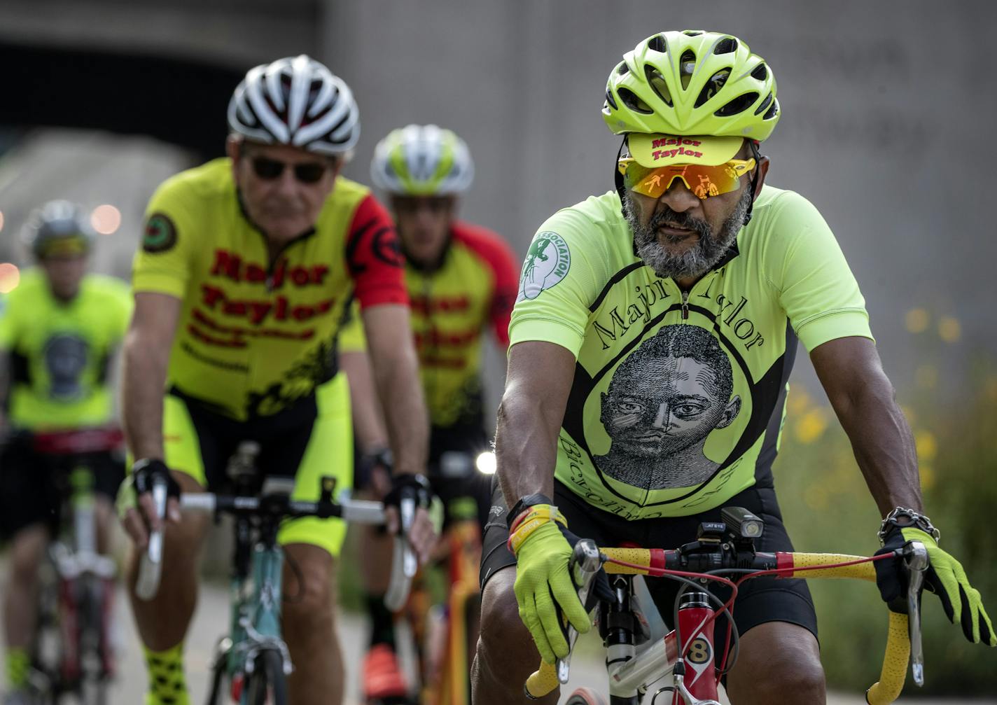 Louis Moore (right) and Major Taylor Bicycling Club went for a ride on the Midtown Greenway. Moore has headed the Major Taylor Bicycling Club of Minnesota for the past 20-years. ] CARLOS GONZALEZ &#x2022; cgonzalez@startribune.com &#x2013; Minneapolis, MN &#x2013; September 18, 2019, For the past 20 years, Louis Moore has headed the Major Taylor Bicycling Club of Minnesota, the primarily African-American biking club that teaches beginning and advanced cycling skills and holds weekly rides on the