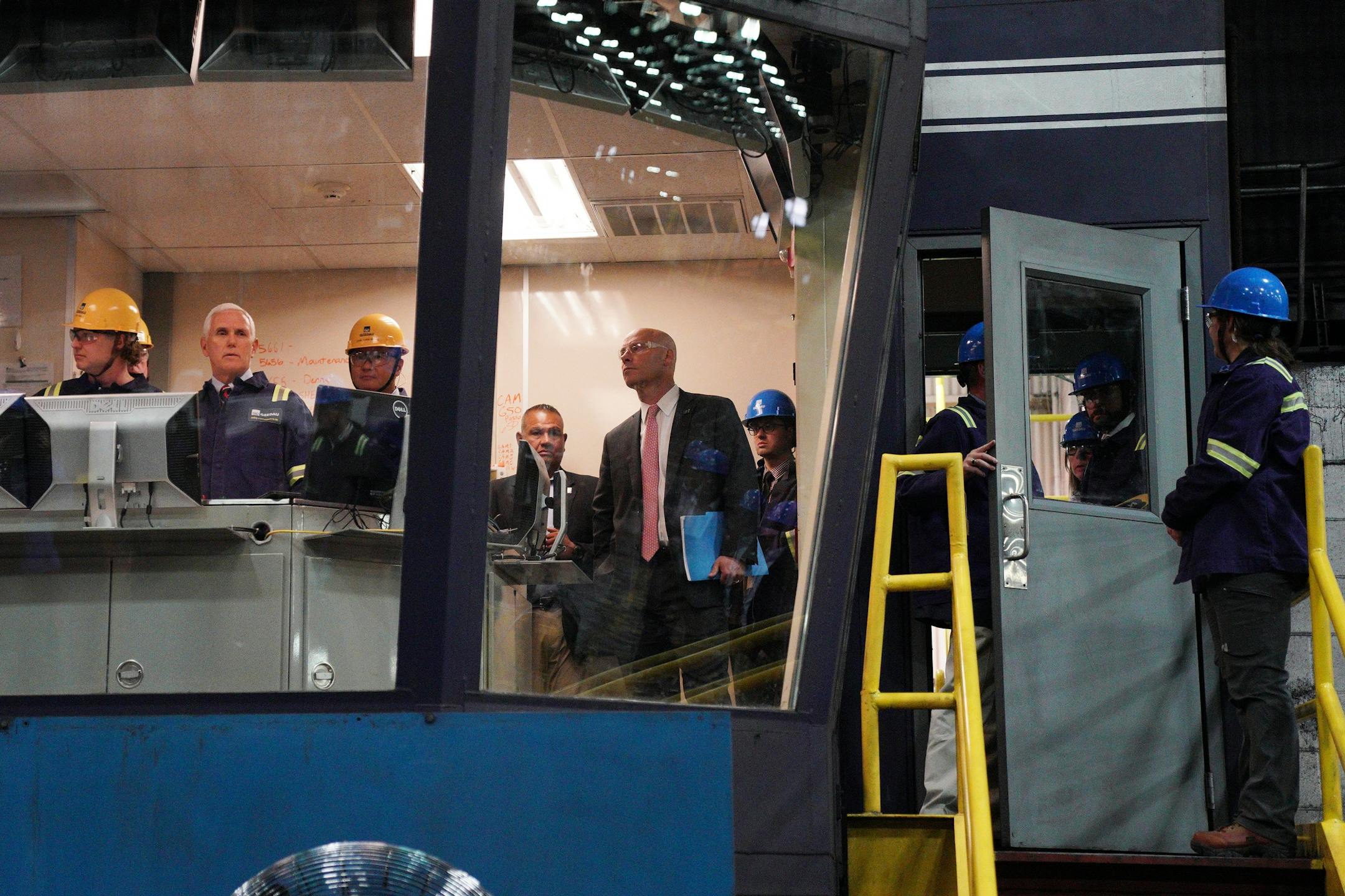 Vice President Mike Pence, left, was led on a tour of Gerdau Ameristeel Thursday.