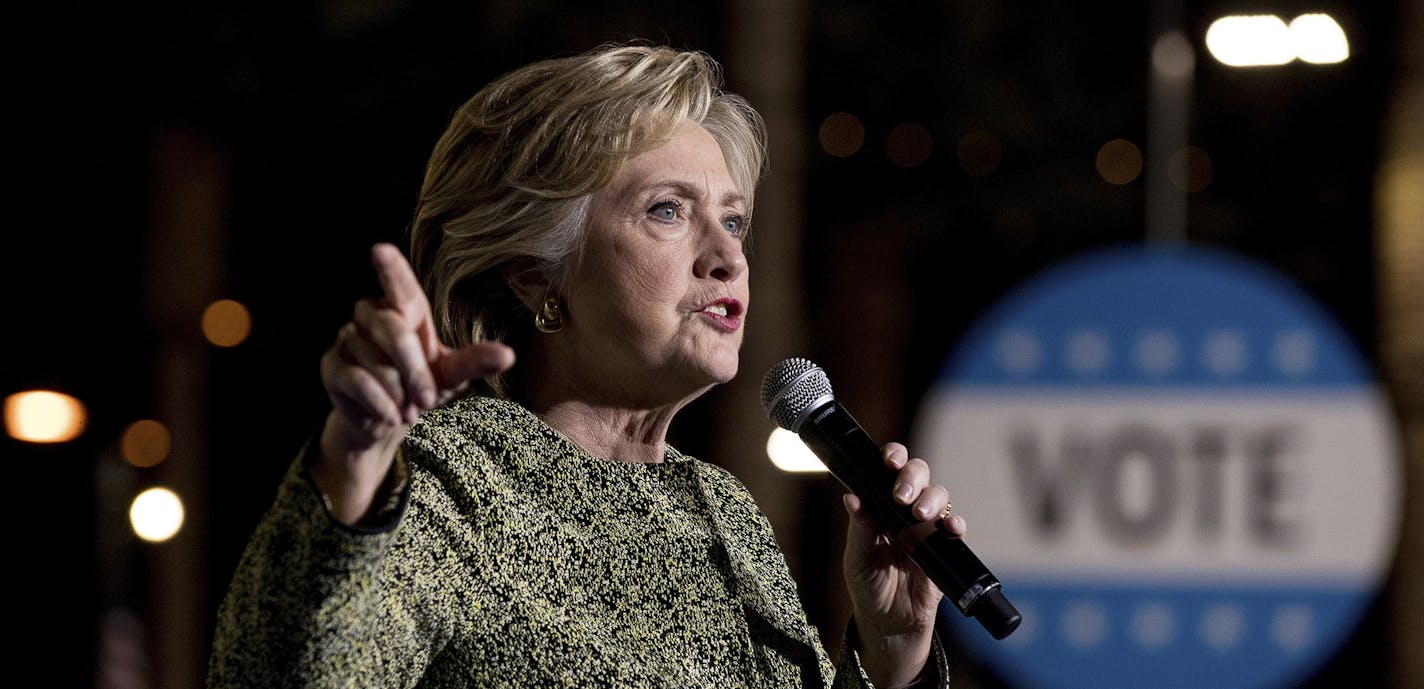 Democratic presidential candidate Hillary Clinton speaks at a rally at the Smith Center for the Performing Arts in Las Vegas, Wednesday, Oct. 12, 2016.