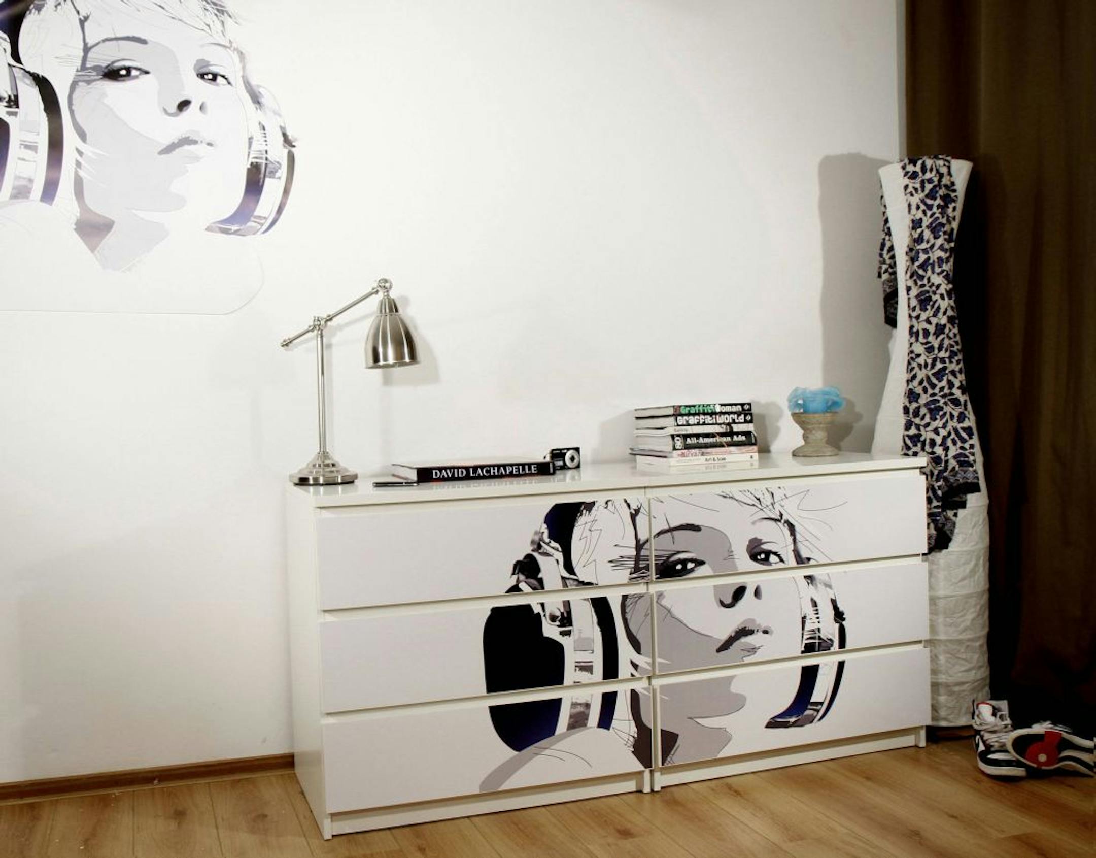 This sticker is just one of the furniture stickers available on the site Mykea, which offers ways to dress up your bland Ikea furniture.