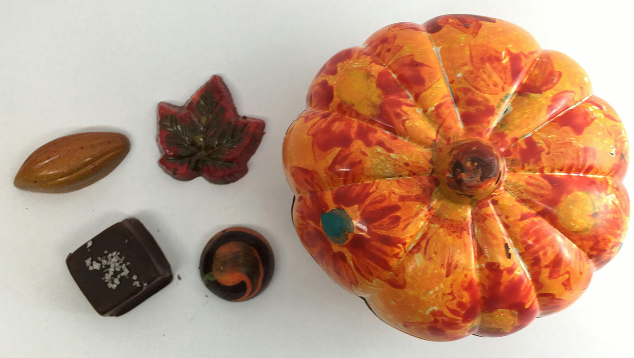 Star Tribune photo
Painted chocolate pumpkin and assorted chocolates from St. Croix Chocolate Co., just in time for Caramelpalooza.