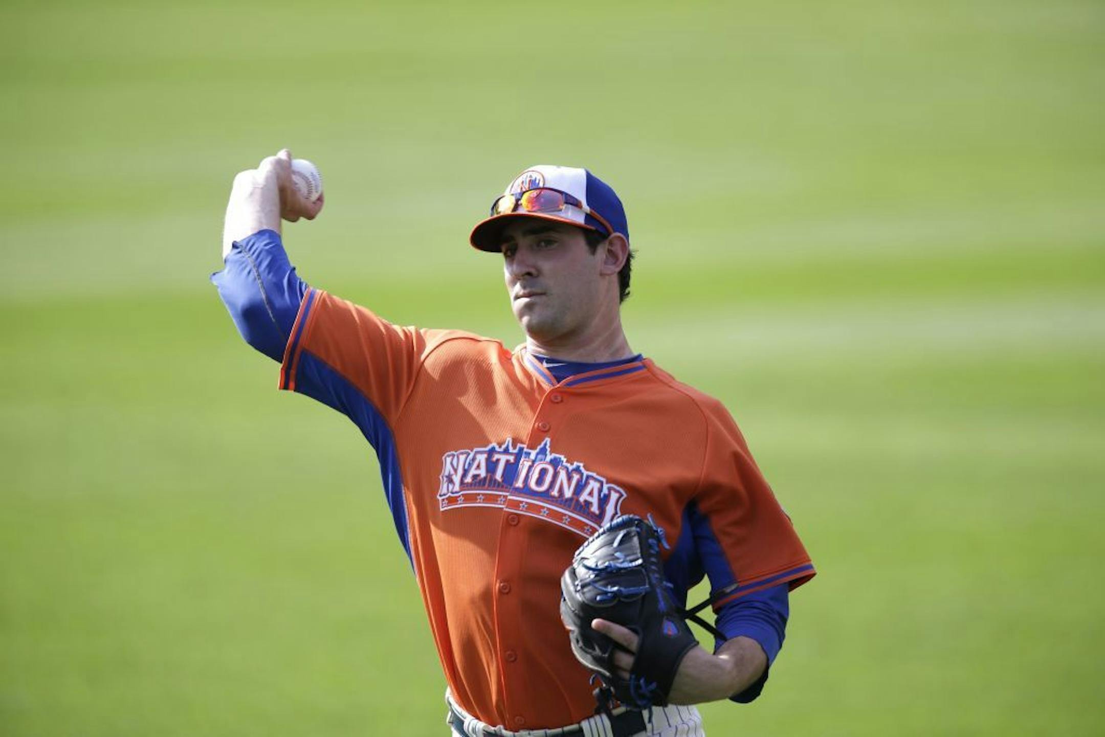 Matt Harvey of the New York Mets, the starting pitcher for the National League, works out during batting practice for the MLB All-Star baseball game, on Monday, July 15, 2013 in New York.