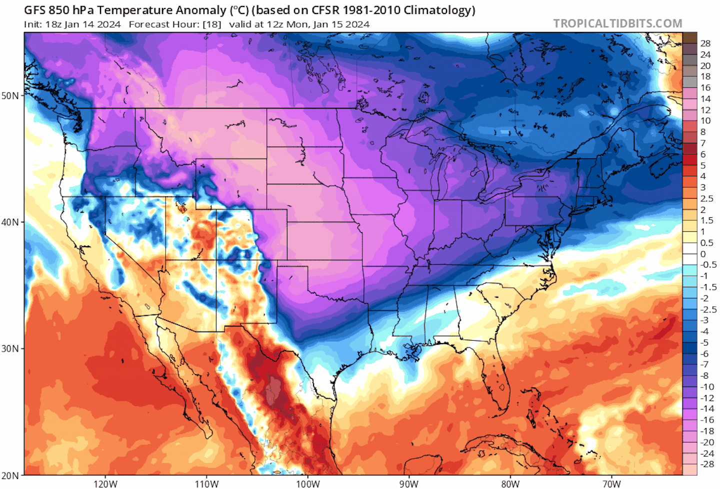 850mb Temp Anomaly Through Next Weekend