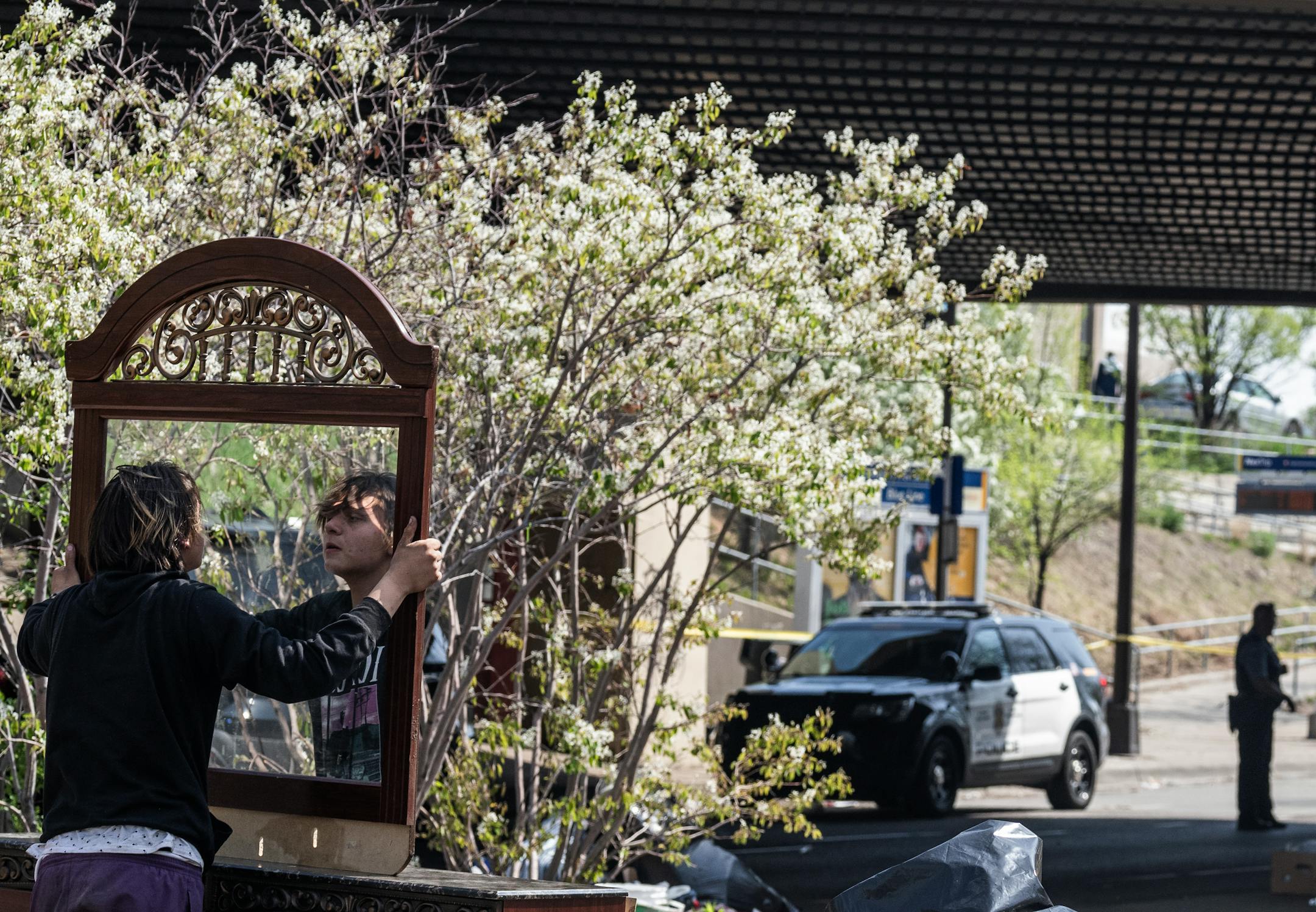 The city of Minneapolis clears out an encampment near the Blue-Franklin Avenue Station in Minneapolis.