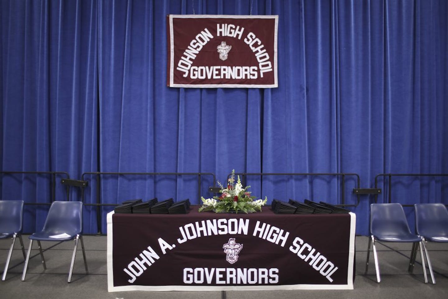 St. Paul Johnson High School held their 2013 Commencement Exercises Monday evening, June 3, 2013 at Aldrich Arena in Maplewood. The stage was set for the Johnson High School commencement.