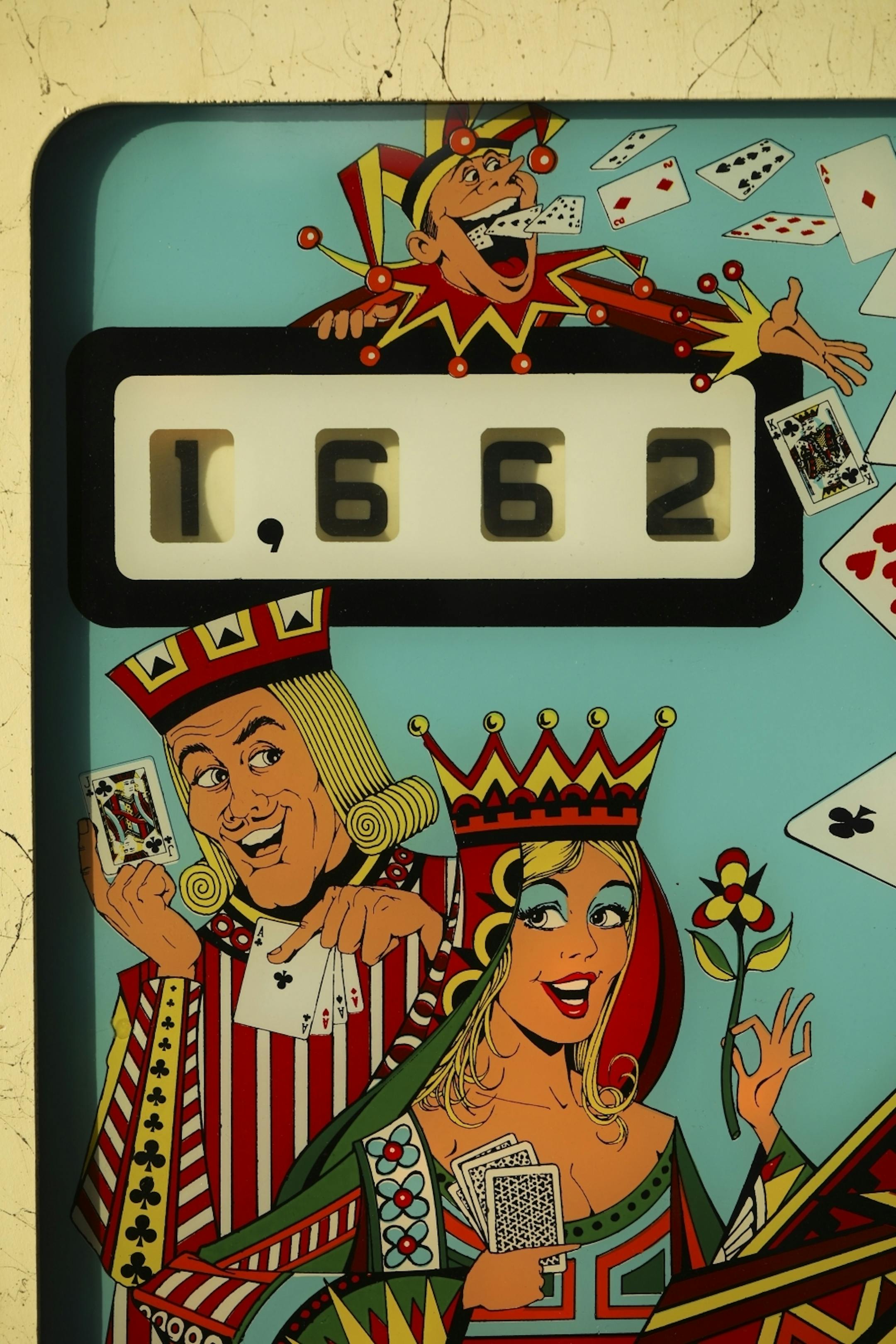Detail of a playing card-themed Gottlieb model called Drop-A-Card.