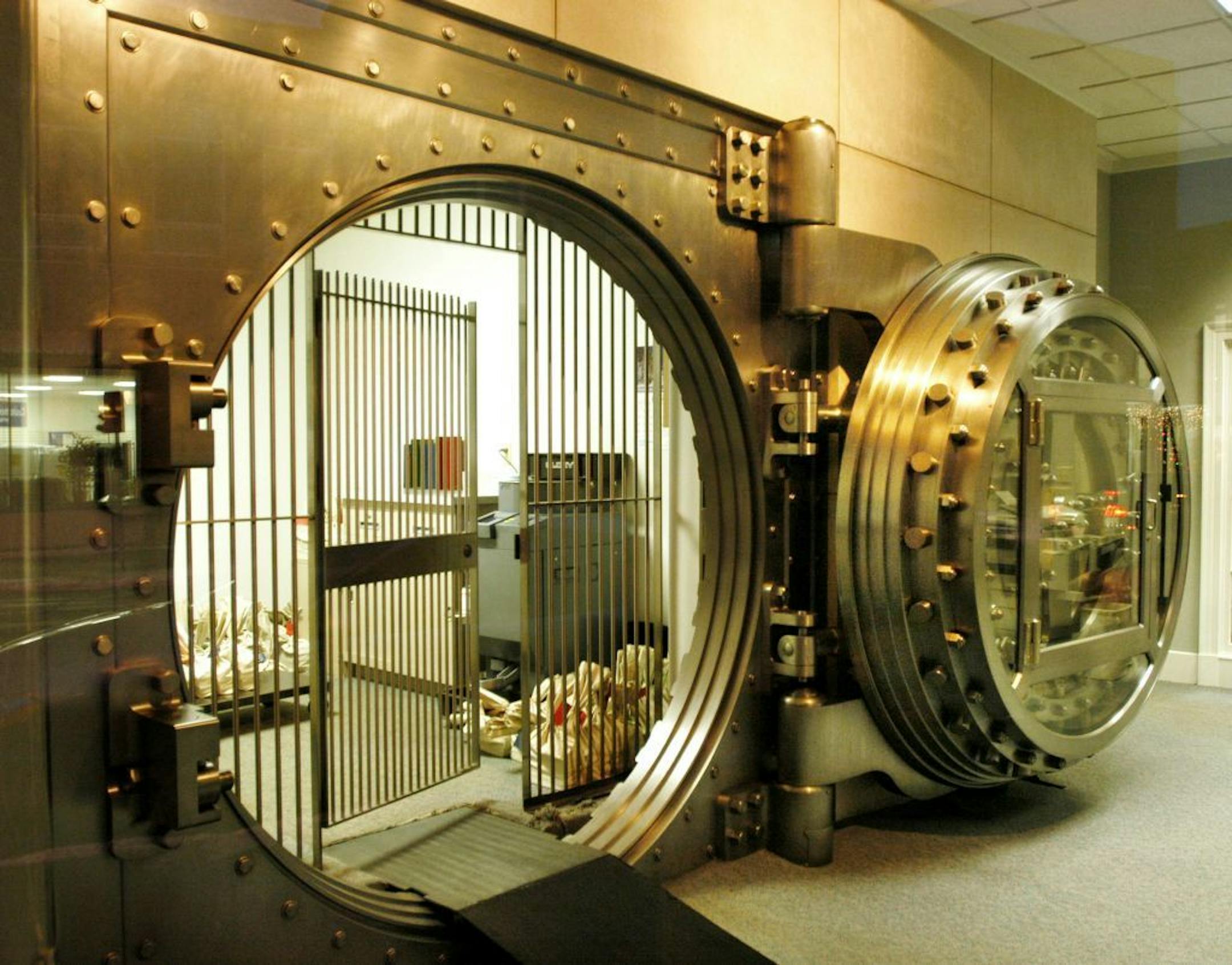 Chippewa Falls, WI, Thursday, December 18, 2003 -- Bags of cash sit inside a bank vault in Chippewa Falls, Wisconsin.
