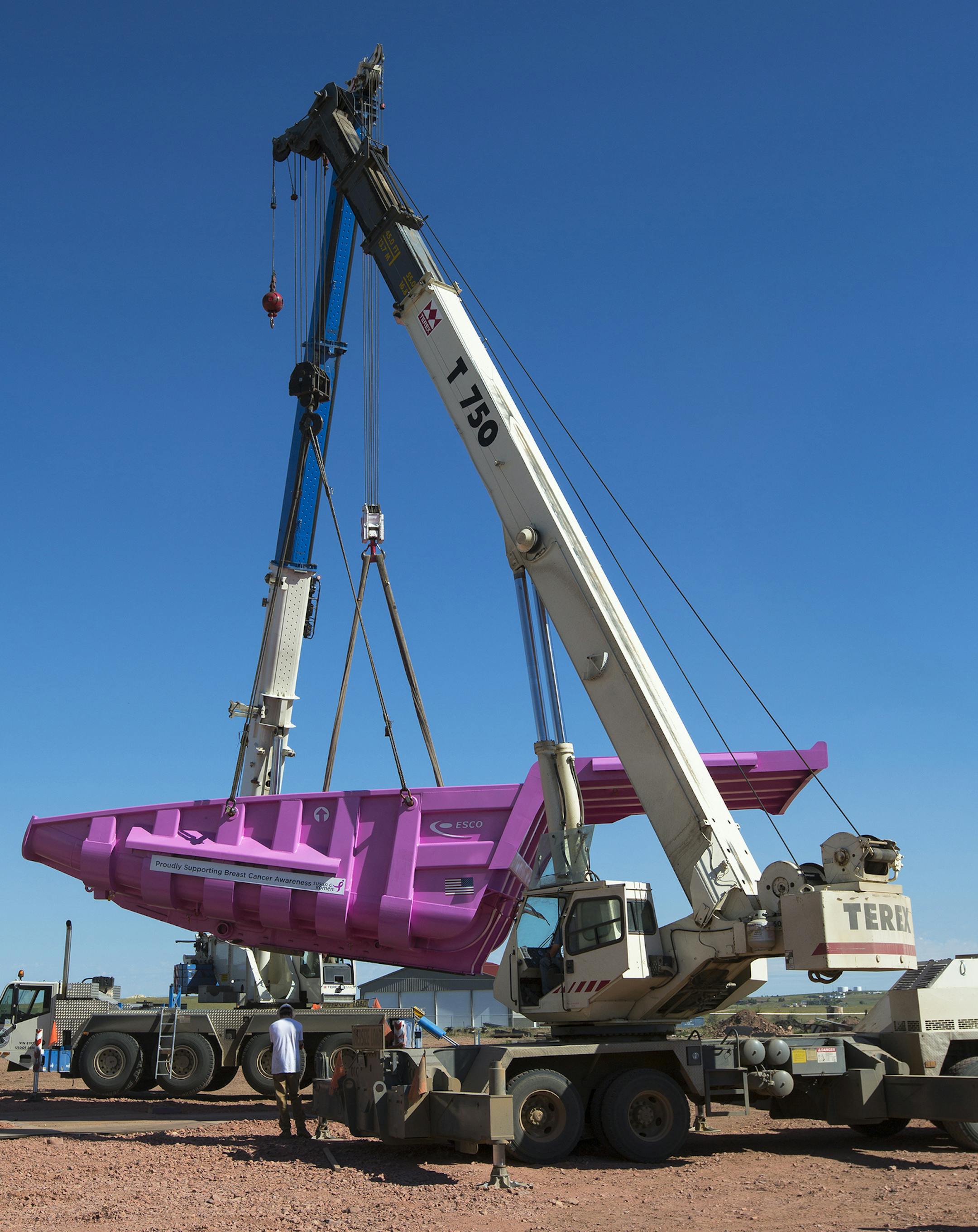 Once it’s put into use next week at the Hibbing Mine, this 83,000-pound truck bed will be a visible symbol of breast cancer awareness for visitors at the mine’s observation platforms.