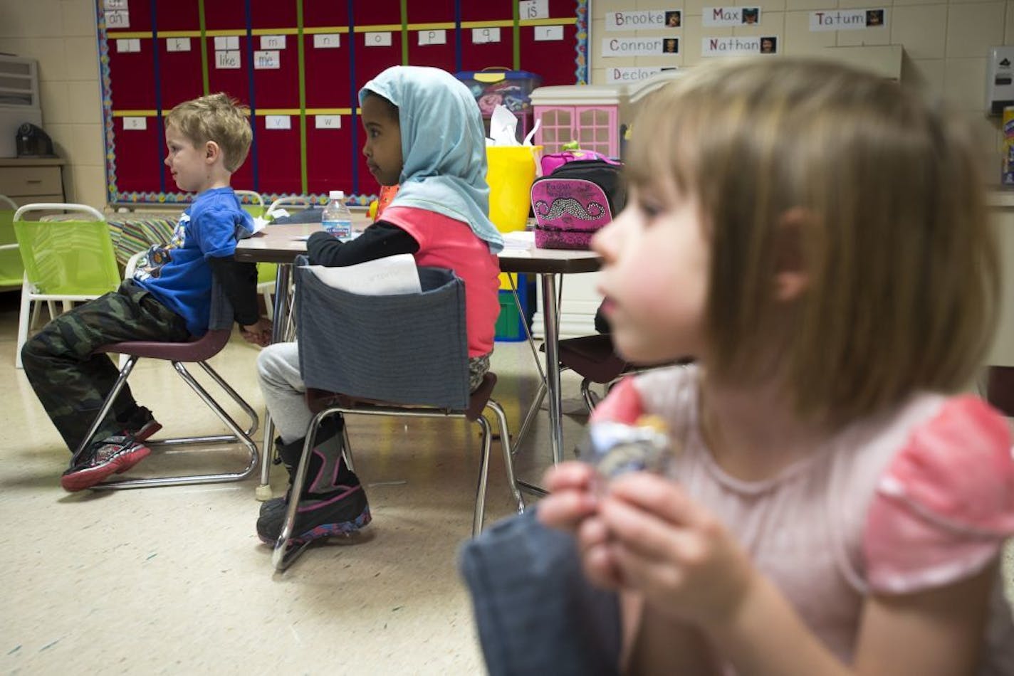 The Rosemount-Apple Valley-Eagan district is weighing a $19 million levy increase. Above, kindergarteners watched a show during snack time at Glacier Hills Elementary.