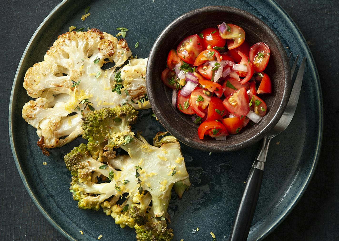 Serve roasted cauliflower steaks with cherry tomato salsa.