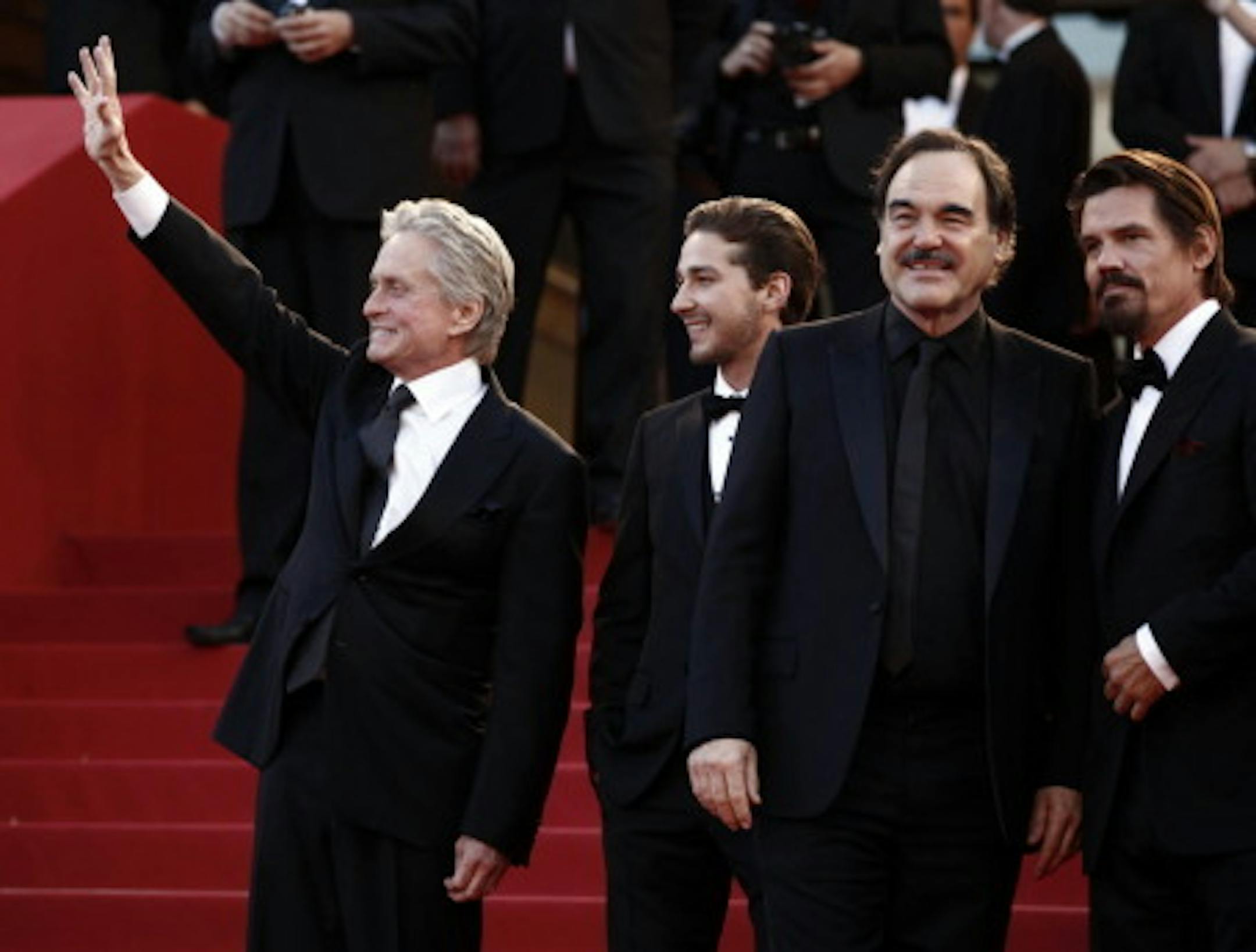 Michael Douglas, Shia LeBeouf, Oliver Stone and Josh Brolin at the Cannes premiere of their movie. Photo: AP