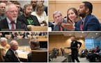 Jeremy Moen, top left, reacted to testimony against legalization; top right, bill author Sen. Melisa Franzen listened as legalization advocate Marcus 