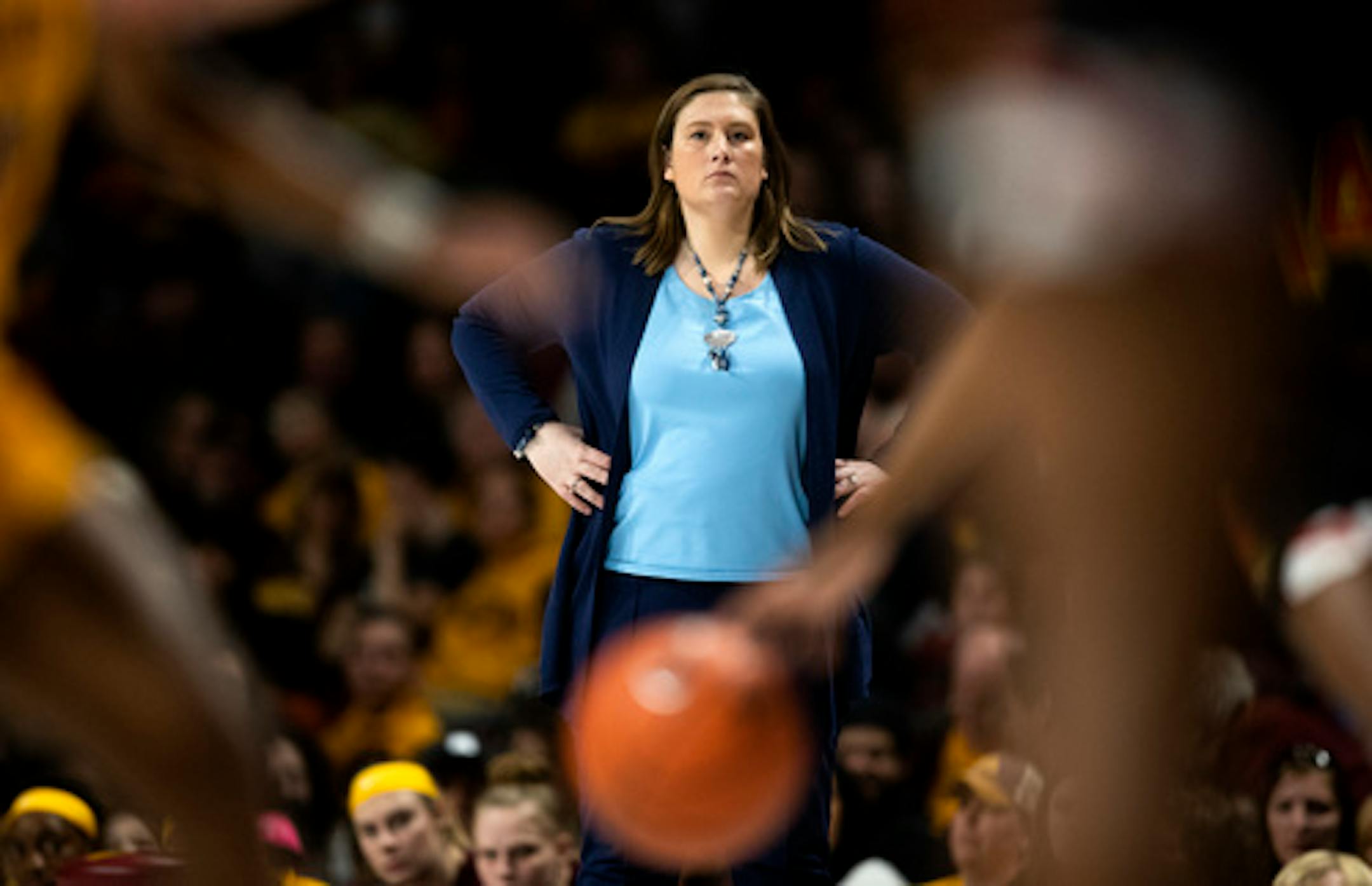 Gopher coach Lindsay Whalen watch her team in the second half  at Williams Arena .] Jerry Holt  •Jerry.Holt@startribune.com