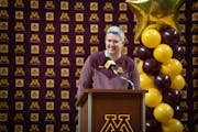 New University of Minnesota Volleyball head coach Keegan Cook speaks at a press conference introducing him on Monday, Dec. 19, 2022 at Maturi Pavilion