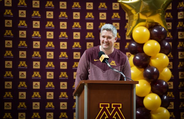 New University of Minnesota Volleyball head coach Keegan Cook speaks at a press conference introducing him on Monday, Dec. 19, 2022 at Maturi Pavilion