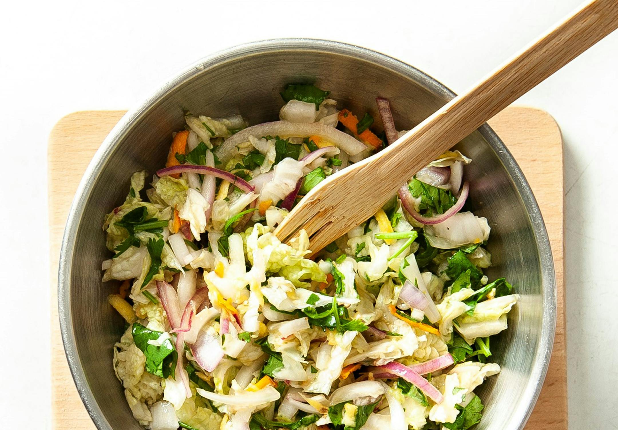 Although any kind of cabbage will do for a summer slaw, Napa is a favorite.